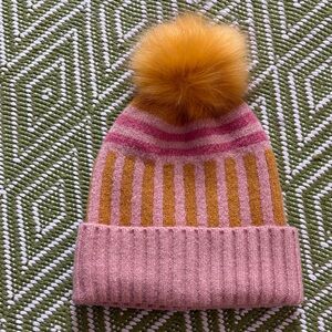 Shiraleah Pink and Gold Knit Pom Pom Hat